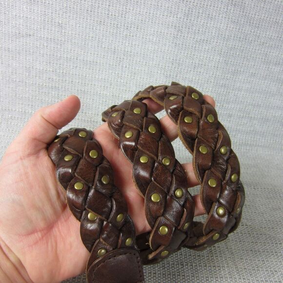 Fossil Belt Womens Medium Brown Genuine Leather Braided Studded Western Boho - Picture 11 of 16